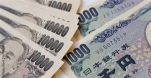 Picture with banknotes of the currency Yen
